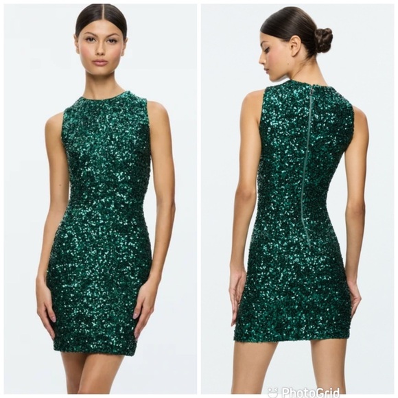 Alice + Olivia Dresses & Skirts - Alice + Olivia COLEY SEQUIN MINI DRESS in Forest Green New with Tags!